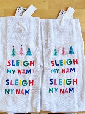 HOLIDAY TIME | "Sleigh My Name" Holiday Kitchen Towels | Set of Two | NWT